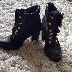 Guess Chic Black Ankle Boots with Gold Accents